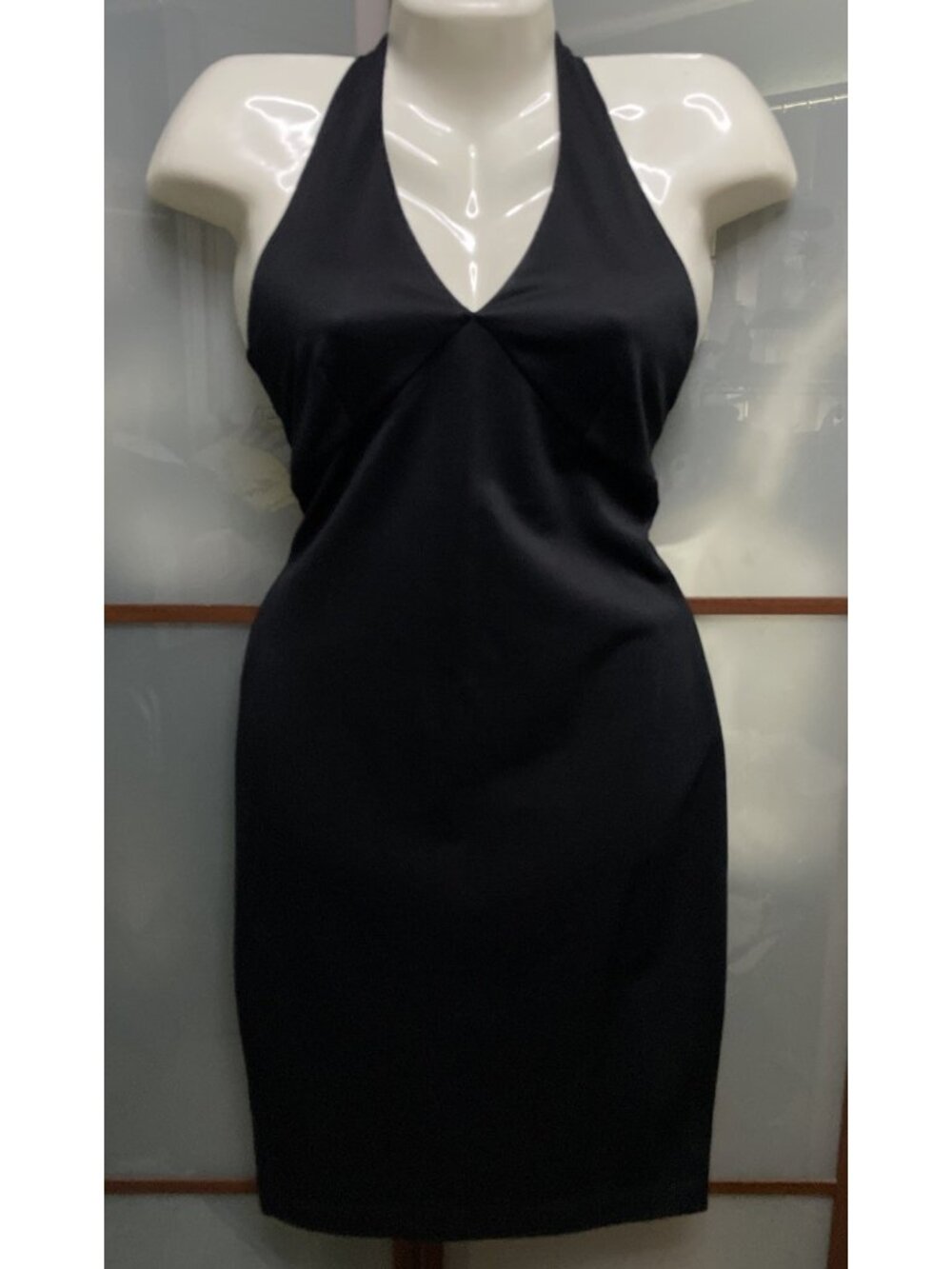 Carmen Marc Valvo Vintage Small Black Halter Pencil Dress Formal Prom Cocktail